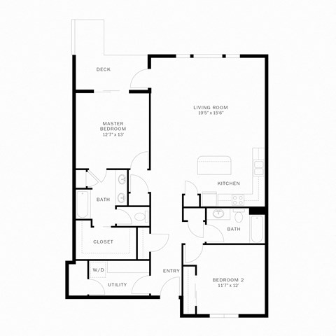Floor plan for 2 beds, 2 baths, 1350 sqft